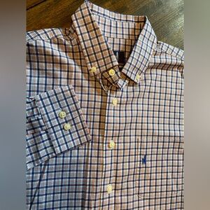 Johnnie O Shirt Mens Medium Long Sleeve Button Up Blue Plaid Logo Pocket Beach